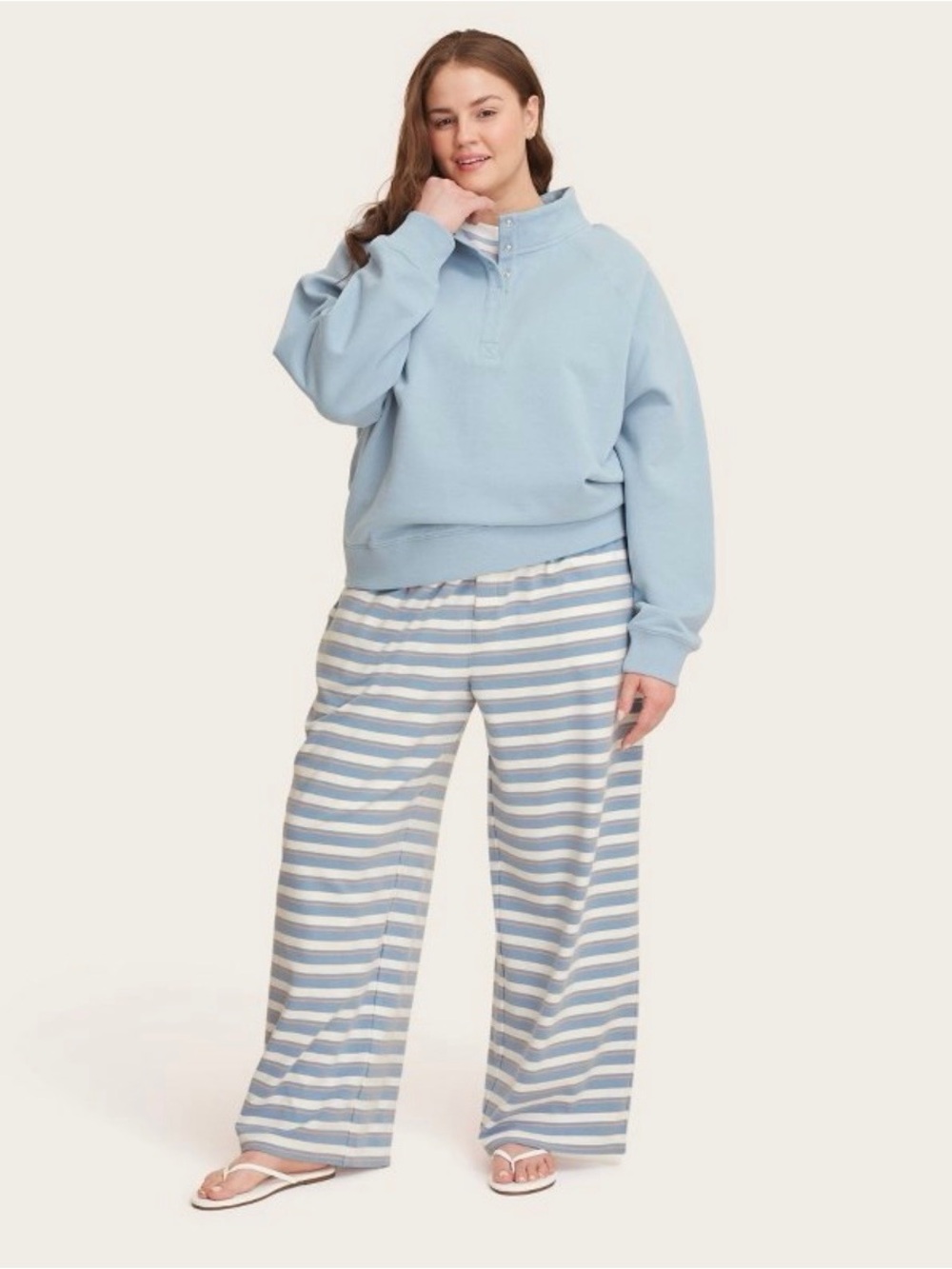 Parke and Target collab- Striped Wide-Leg Lounge Pants in Light Blue & White